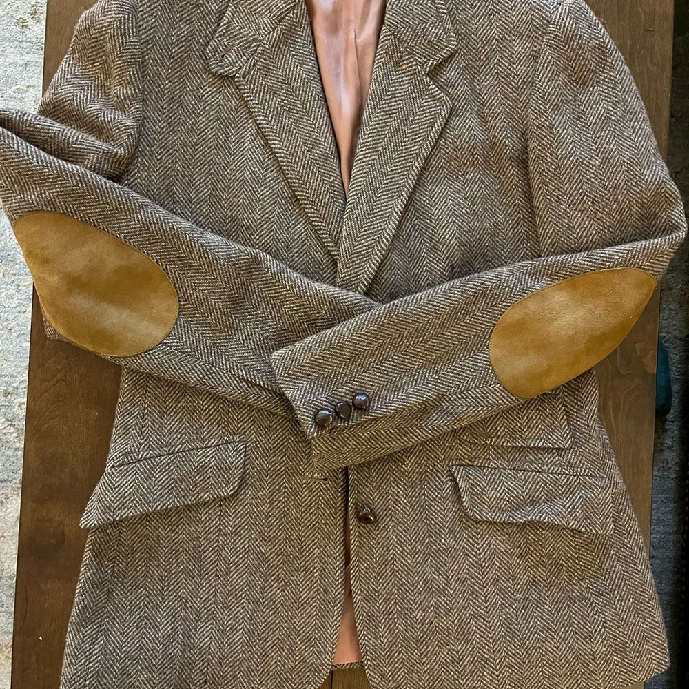 Evan Picone 100% Wool Brown Herringbone Blazer